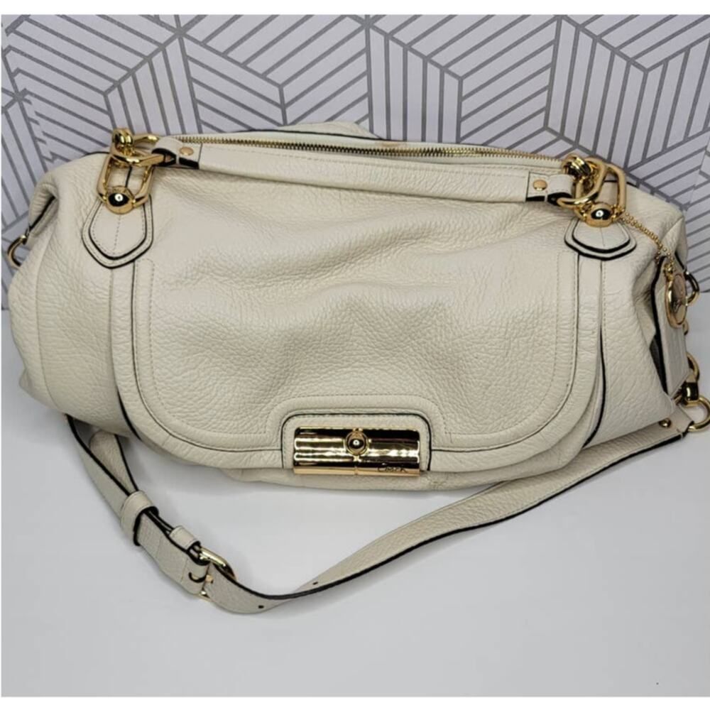 Coach Kristin Elevated Leather Sage Round Satchel in Parchment